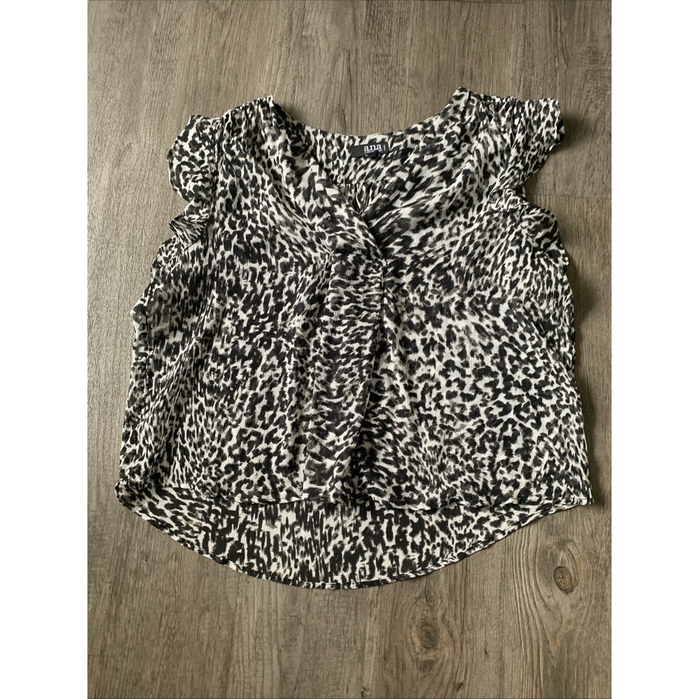 a.n.a Women Black White Animal Print Sleeveless Blouse Sheer Petite XL PXL